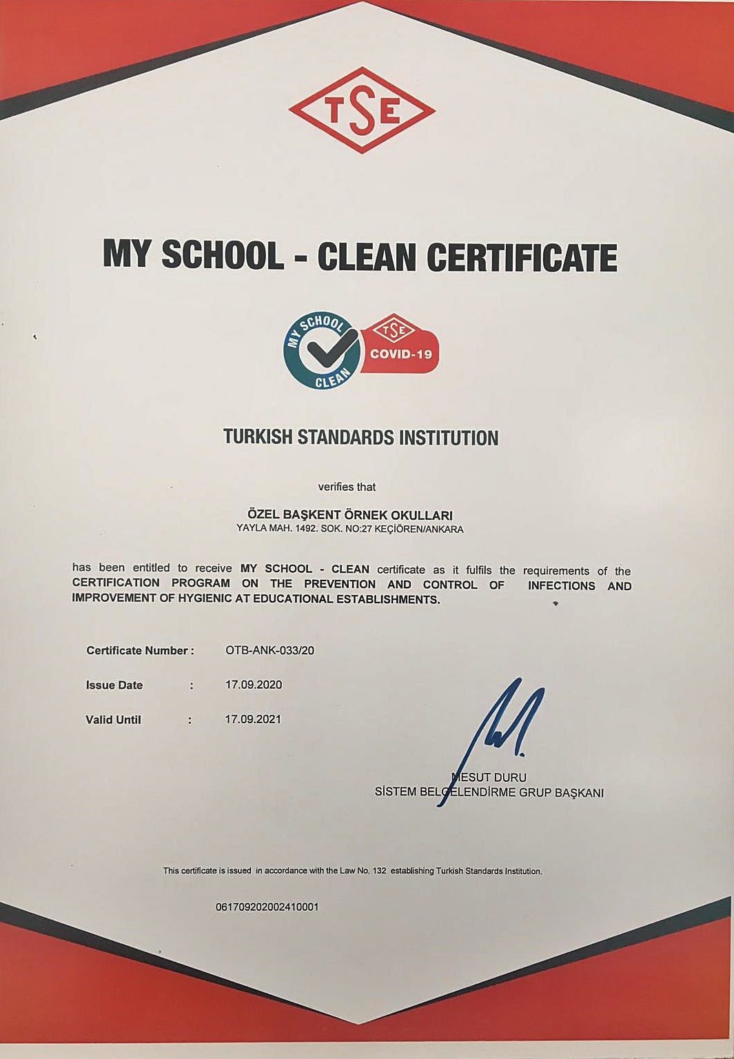 Okulum Temiz Belgesi 2